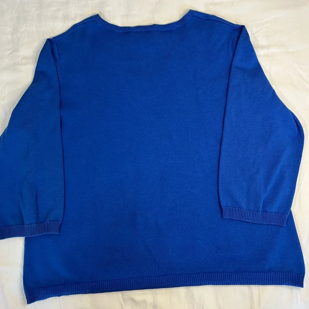 Talbots Blue Pima Cotton Sweater V-Neck Gold Button Sleeve Women’s 2X - Picture 5 of 9